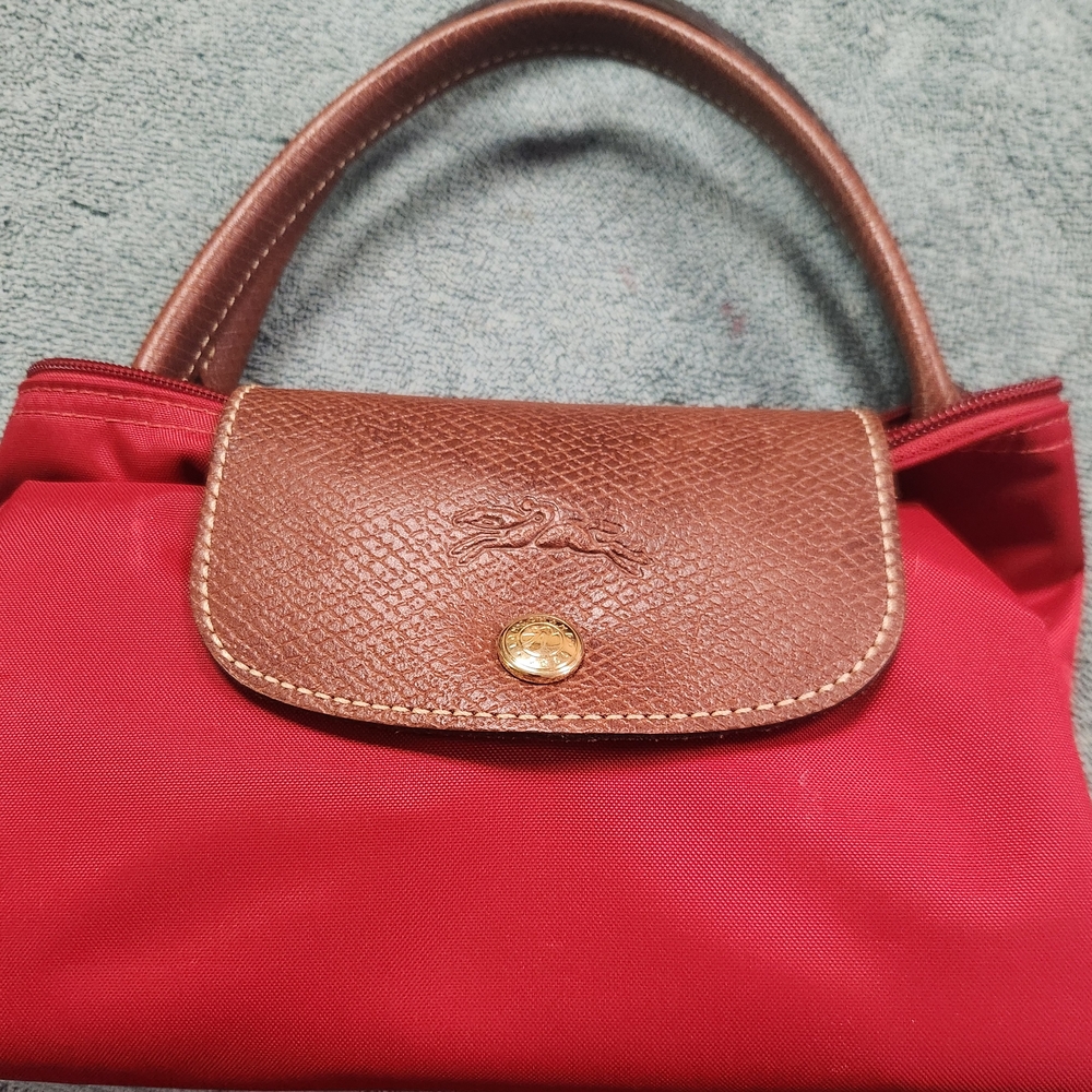 Longchamp Red and Brown Tote Bag Med